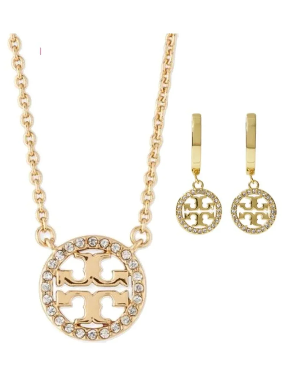NEW!! Tory Burch Gold Miller Pave Necklace and Dangle Earring Set!
